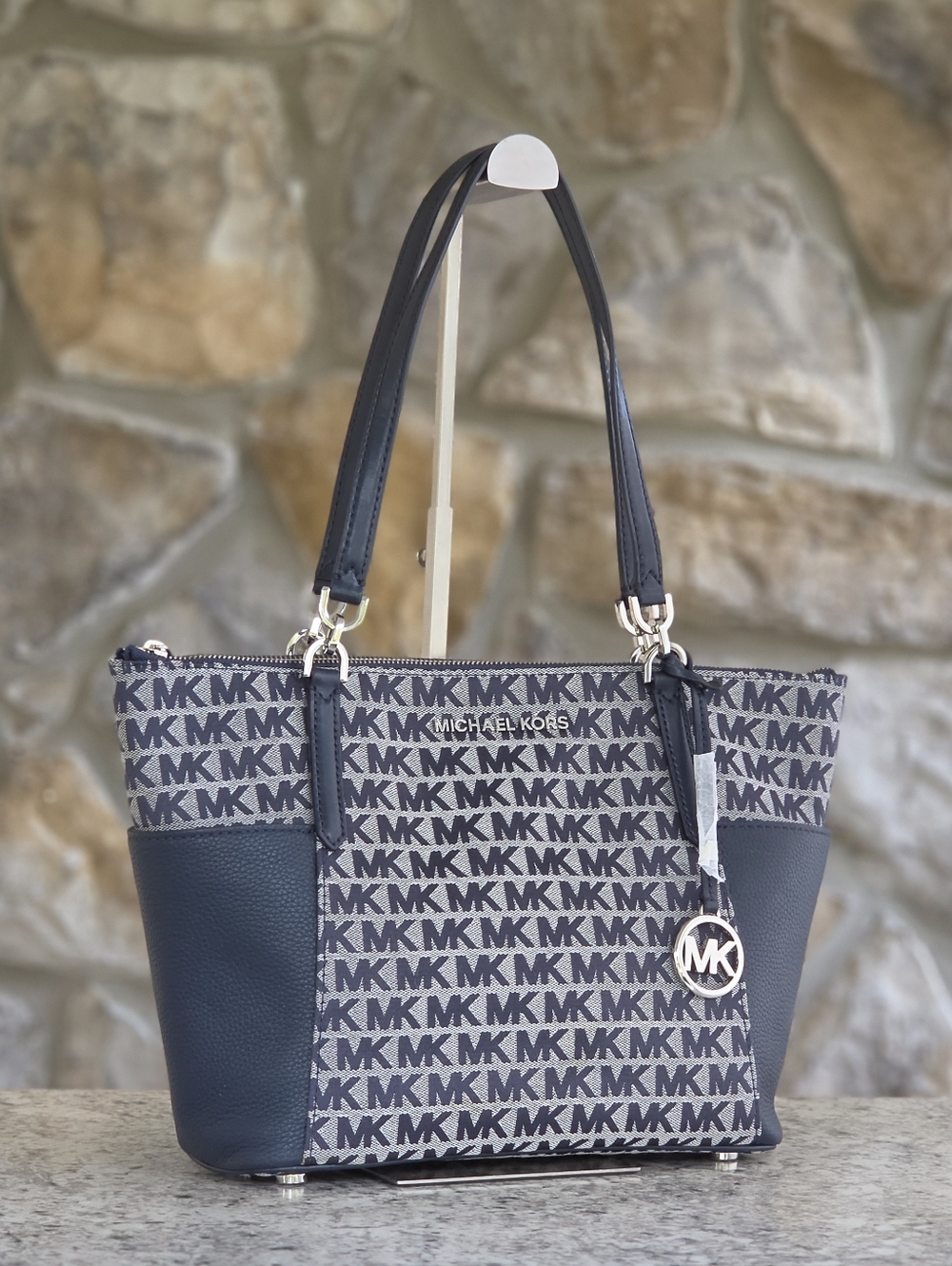 Michael Kors Bedford Logo Large Blue Shoulder Bag